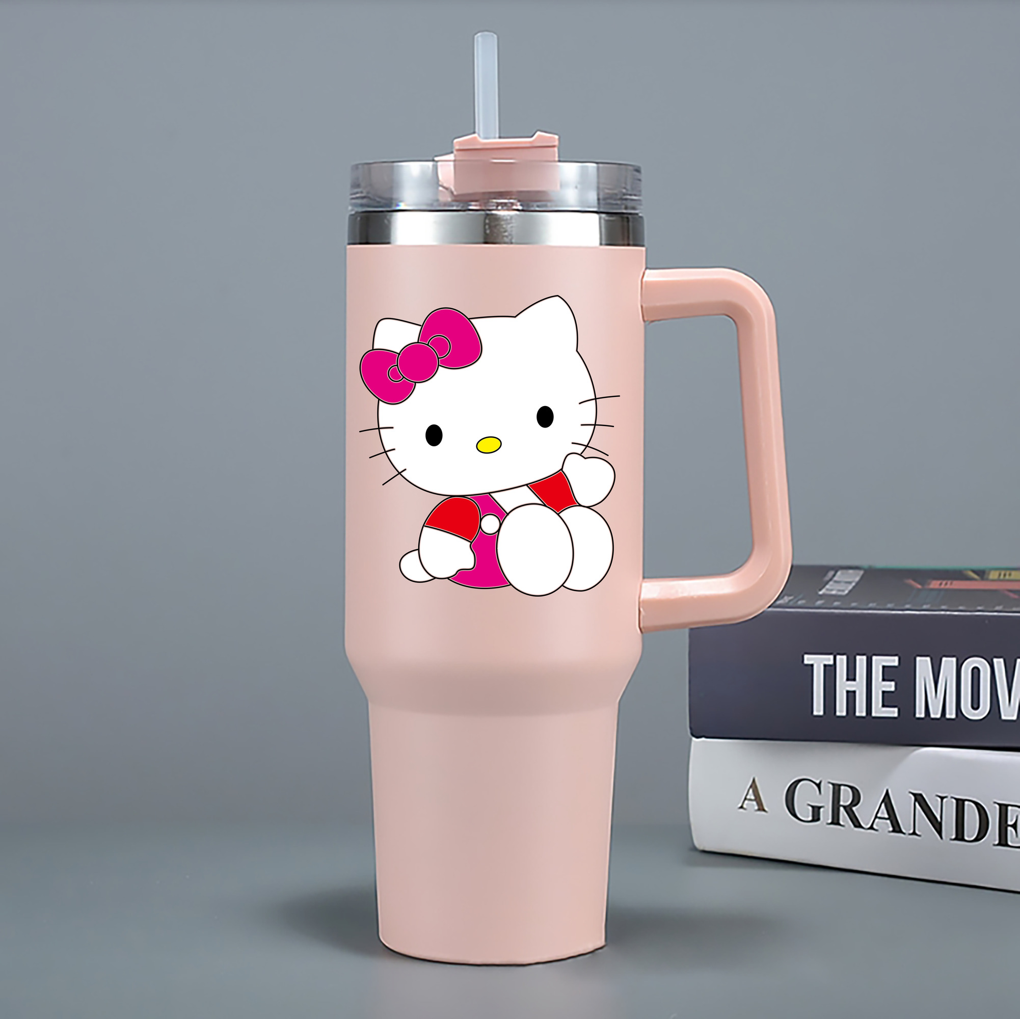 （画像用） Hello Kitty ハローキティ 1200mL車用タンブラー - クリスタルステッカー（プラスチックストロー付き）